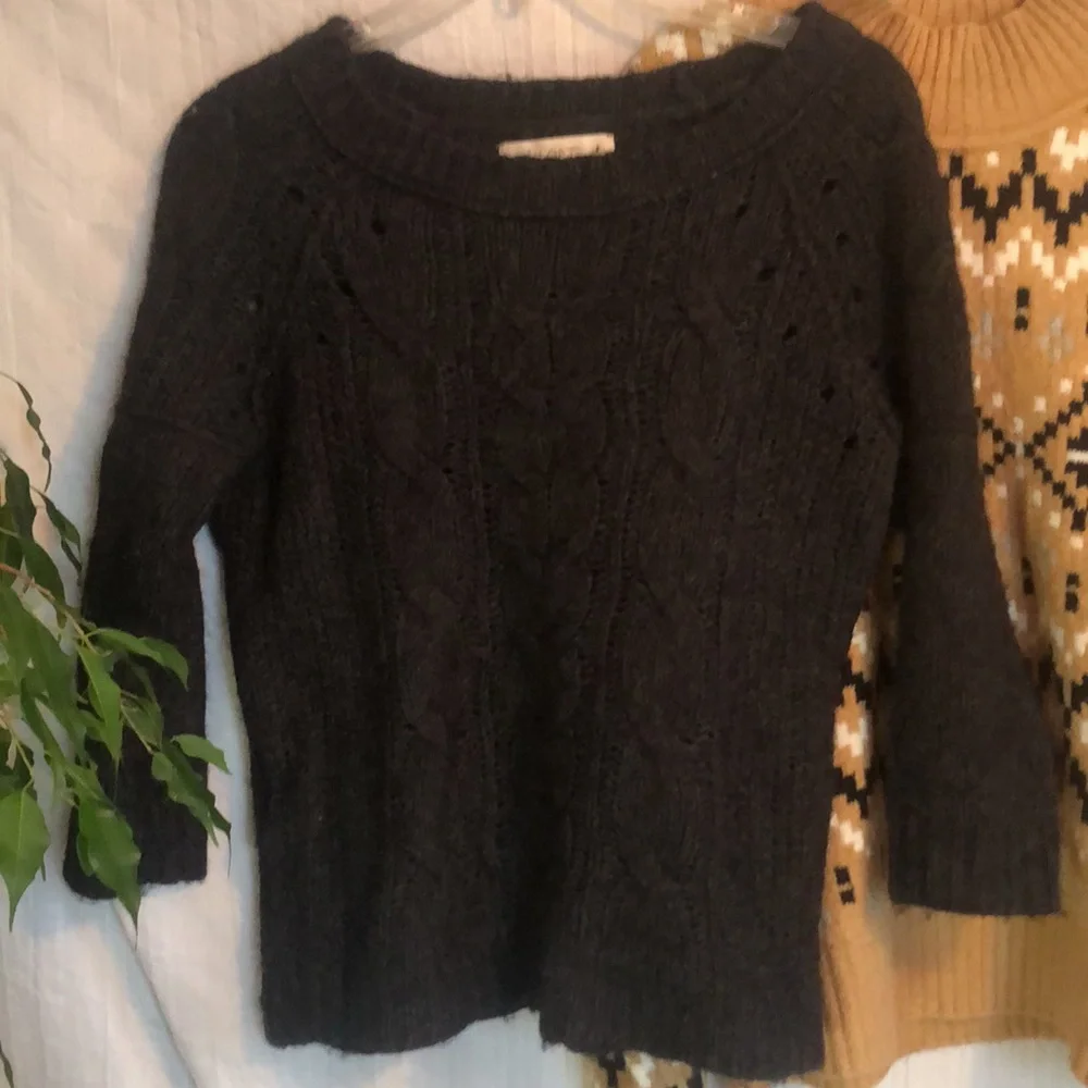 LOFT lot of 2 size M chunky oversized sweaters- black cardigan & brown cowl neck